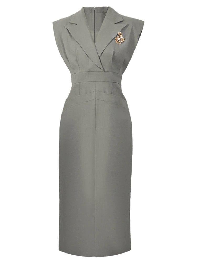 Summer Work Style Business Formal Pencil Dress Women Clothes Elegant Office Commute Solid Sleeveless Slim Party Vestidos Fiesta