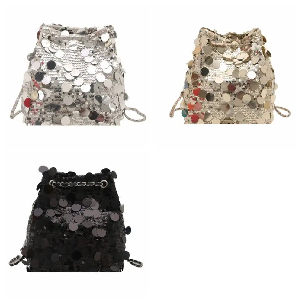 Casual Shiny Evening Banquet Bag Korean Style Handheld Sequin Shoulder Bag Large Capacity Chain Bucket Bag Women