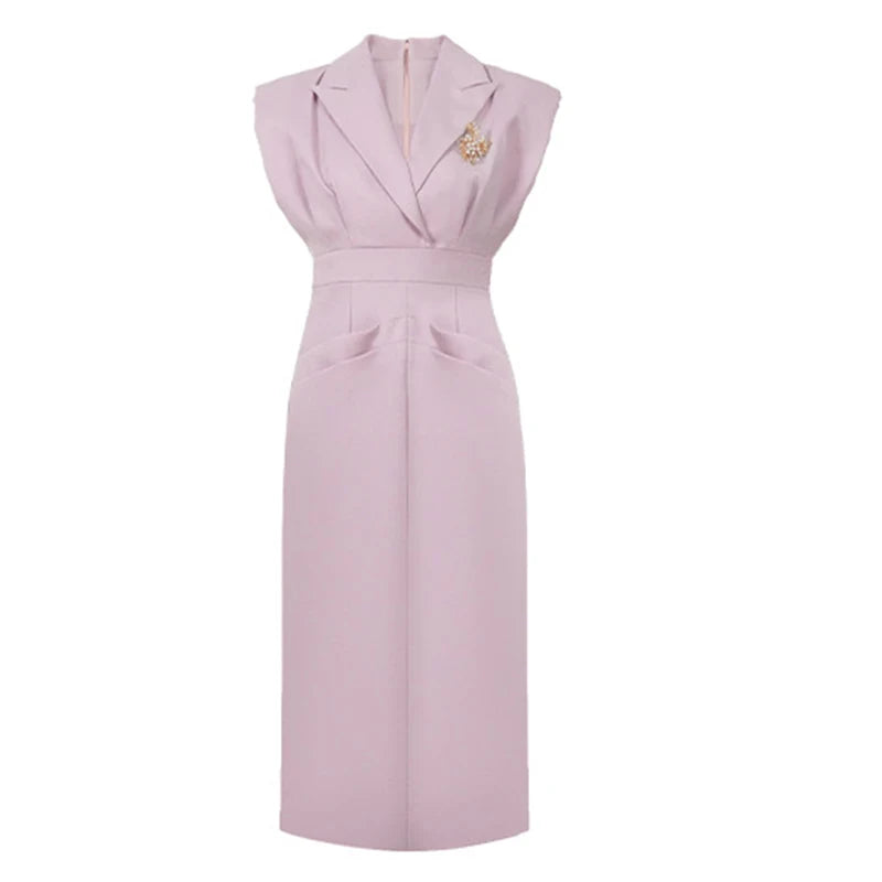 Summer Work Style Business Formal Pencil Dress Women Clothes Elegant Office Commute Solid Sleeveless Slim Party Vestidos Fiesta