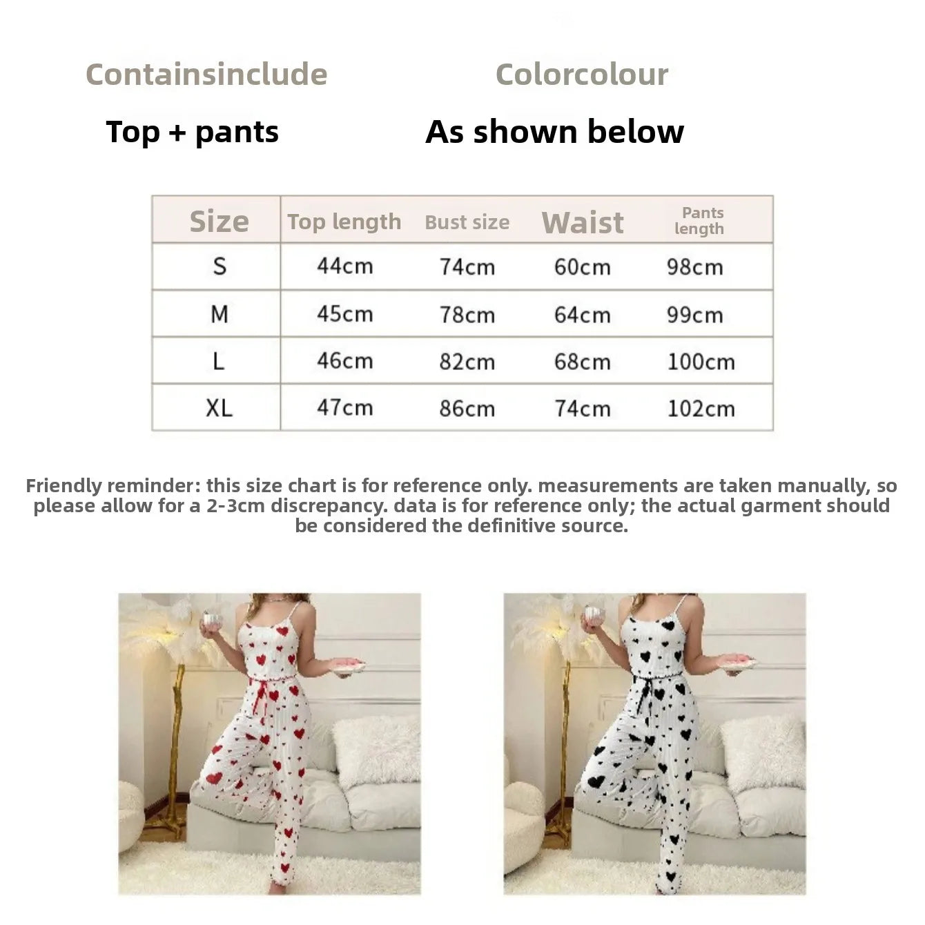 Women's Outdoor-Friendly Loungewear Set Heart Ribbed Camisole Knit Vest Pants Pajama Two-Piece