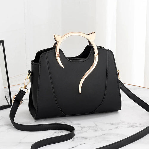Cat Shaped Handle Women Handbag Trendy And Fashionable, Solid Color, Simple And Casual Crossbody Shoulder Shell Bag