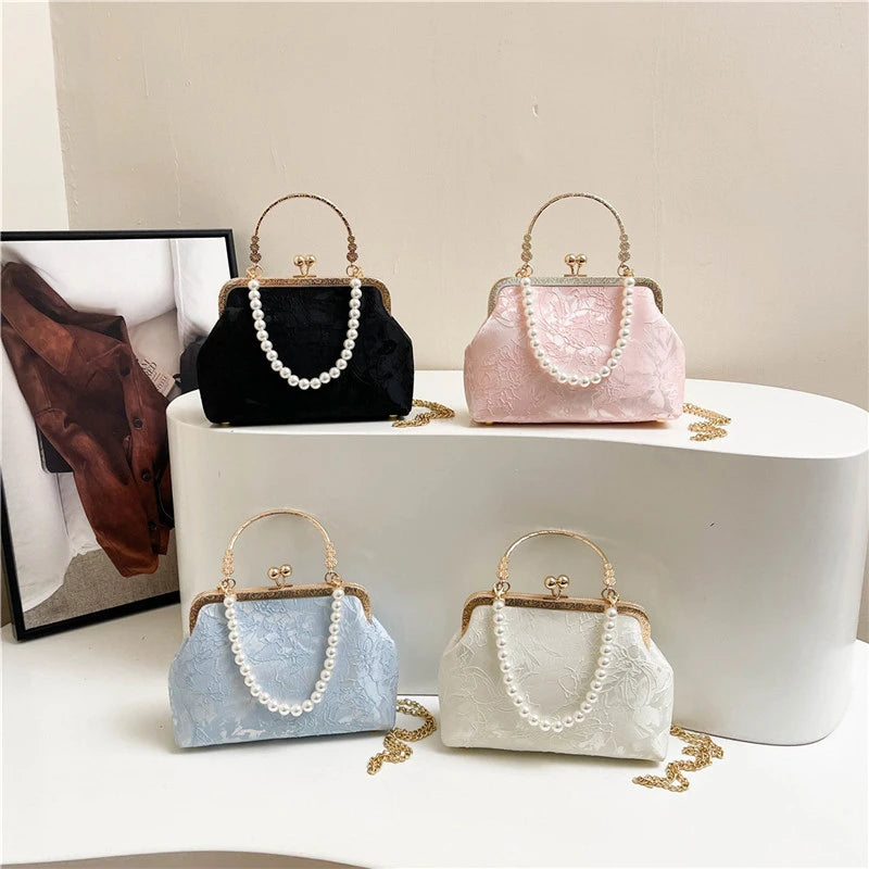 Vintage Classic Lace Bag pearl Evening Bags Wedding Shell Lock Bags Women Shoulder Crossbody Bag Chain Women's Handbags Purses