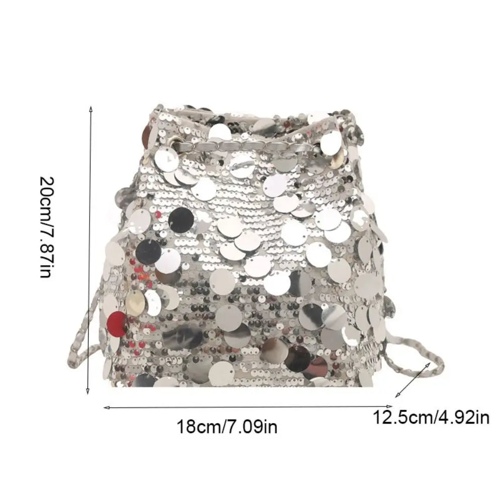 Casual Shiny Evening Banquet Bag Korean Style Handheld Sequin Shoulder Bag Large Capacity Chain Bucket Bag Women