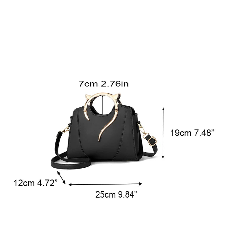 Cat Shaped Handle Women Handbag Trendy And Fashionable, Solid Color, Simple And Casual Crossbody Shoulder Shell Bag
