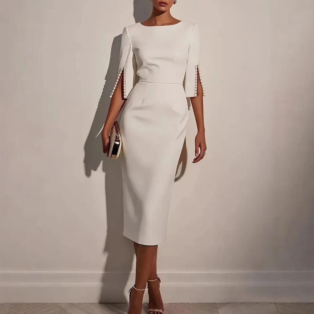 2025 Dress for Women Fashion Comfortable Office Solid Color Commuter Bead Slim and Elegant Evening Party Dress