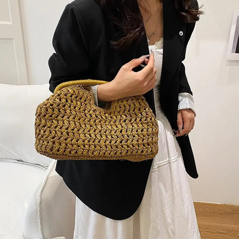 Fashion Elegant Woven Handbag Female Beach Straw Underarm Bag Versatile Exquisite Shoulder Bags Evening Bags For Women Gifts