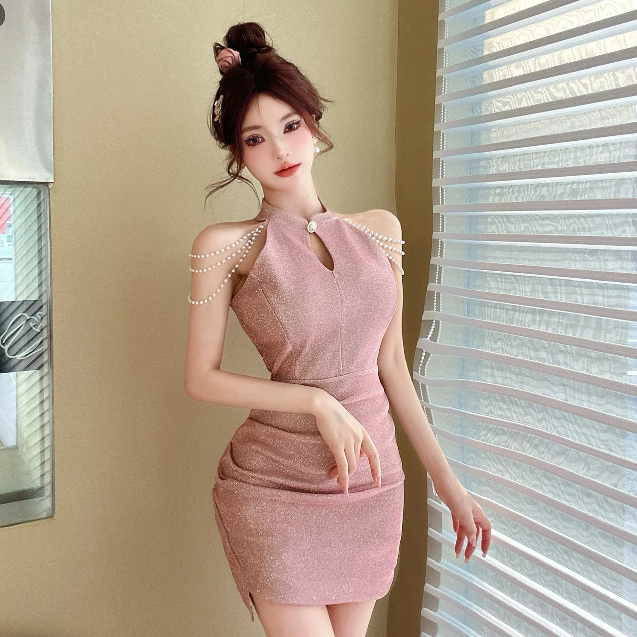 Jielur Purple Sexy Chain Tight Hip Chic Female Dresses Solid Color Hollow Out Sleeveless Y2k Fashion Women's Dress Party Club