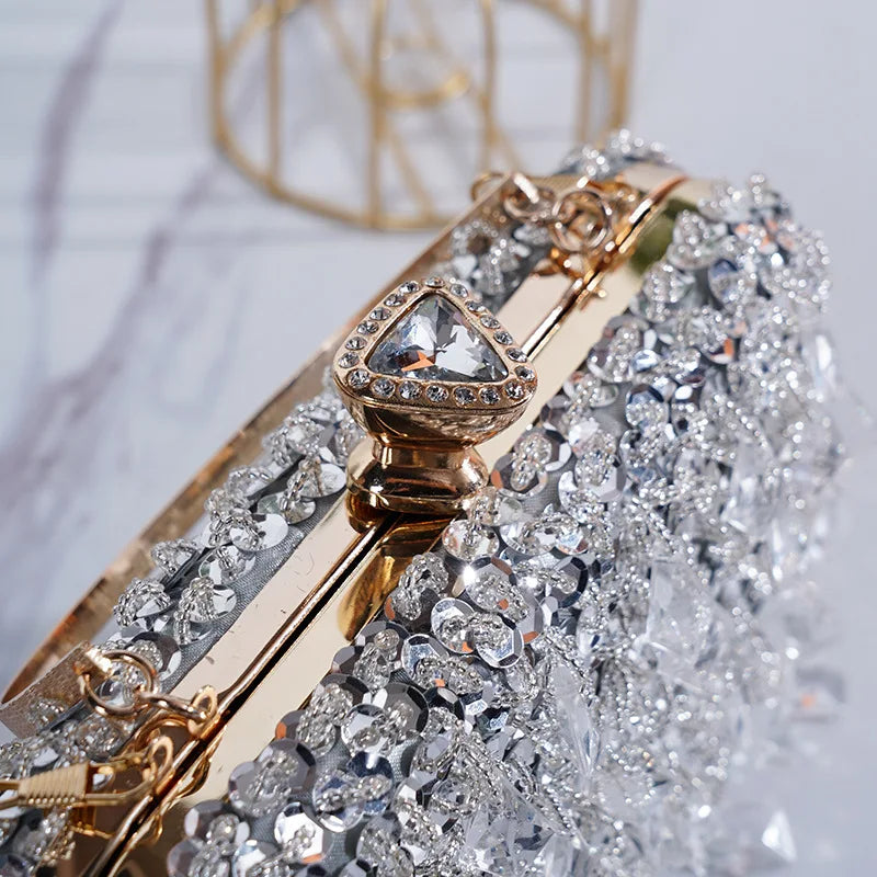 2022 New Women's Evening Bags Fashion Luxury Sequin Beaded Banquet Handbags Clutches Ladies Chain Small Shoulder Bag Purses