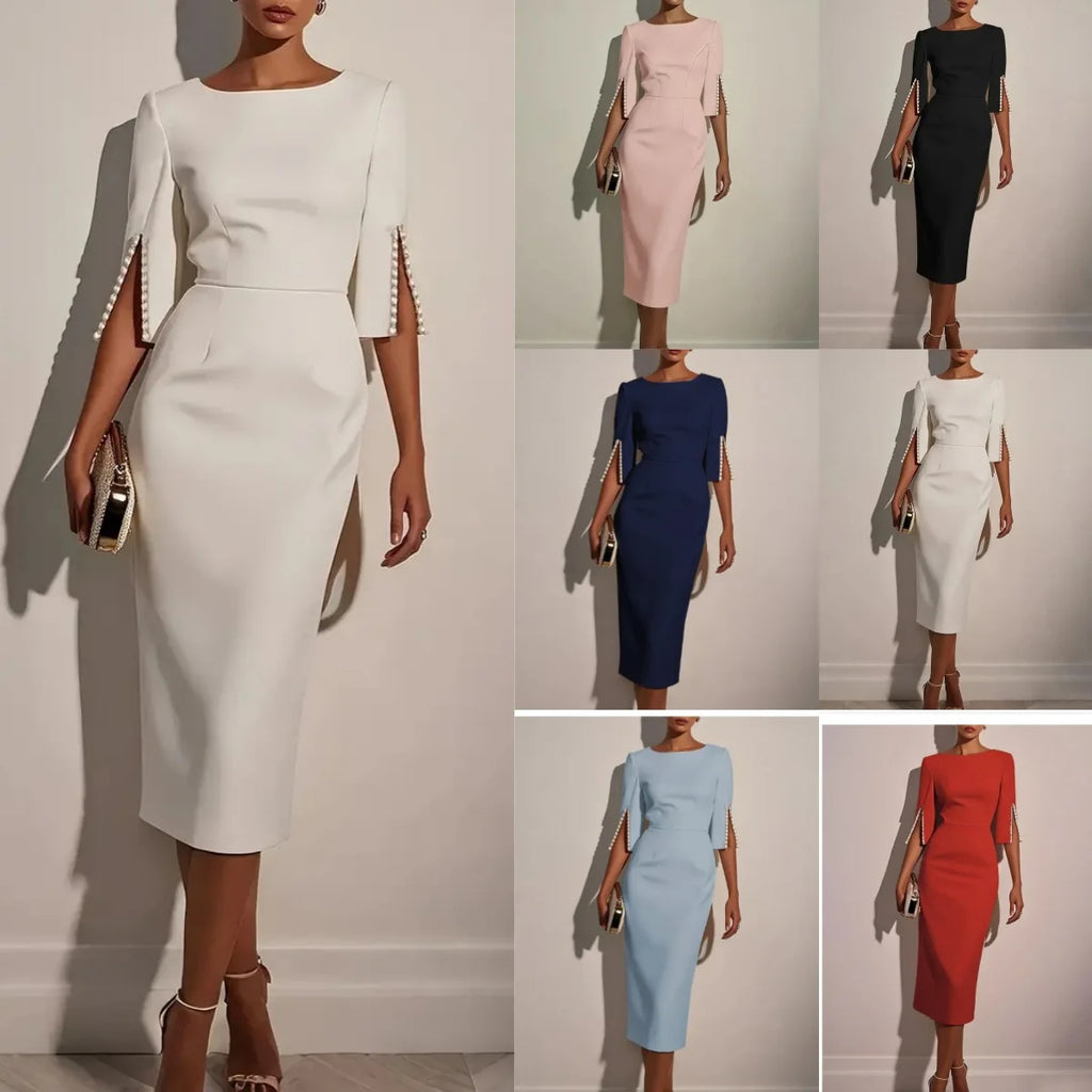 2025 Dress for Women Fashion Comfortable Office Solid Color Commuter Bead Slim and Elegant Evening Party Dress