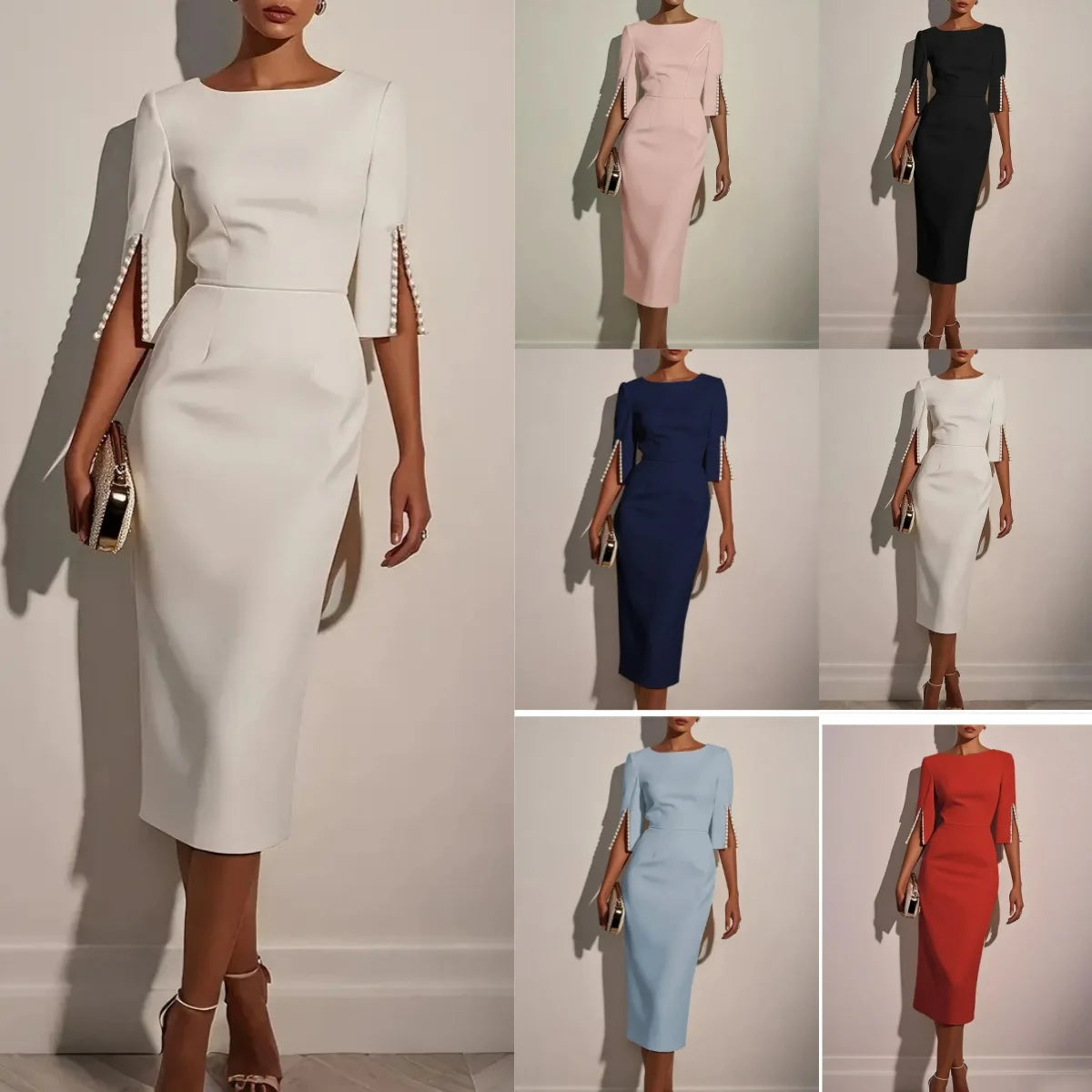 2025 Dress for Women Fashion Comfortable Office Solid Color Commuter Bead Slim and Elegant Evening Party Dress