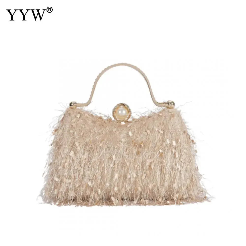 Tassel Evening Party Women Handbags Nylon Luxury Wedding Feather Female Clutch Elegant Feather Shoulder Crossbody Bag Green Bags